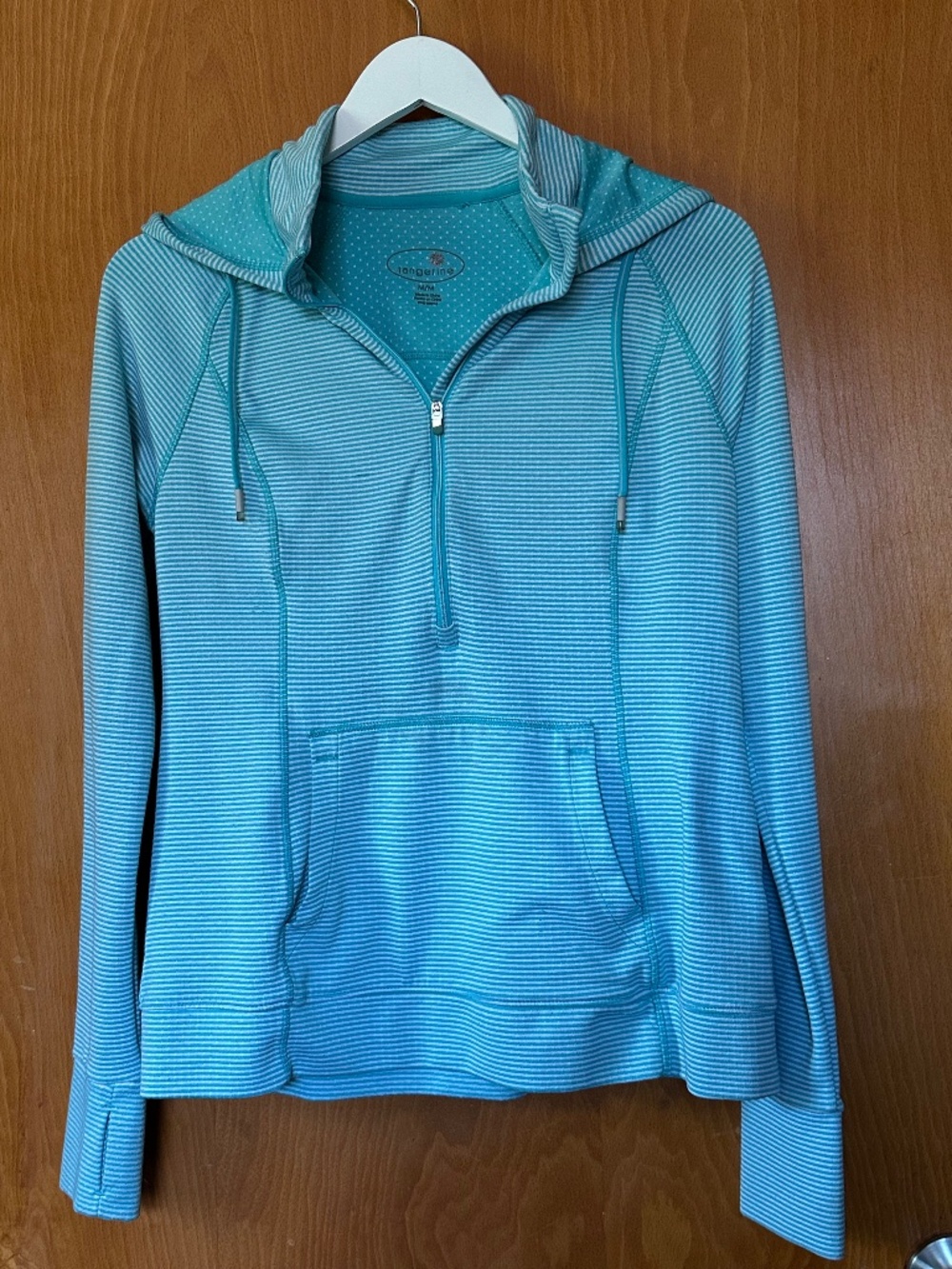 Tangerine Mint Striped Half Zip Athletic Hoodie Pullover Medium